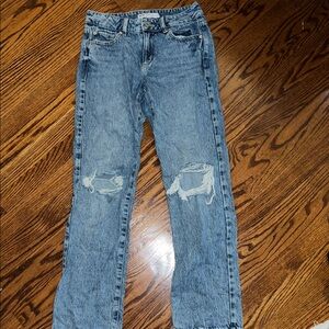 Garage Blue Distressed Straight Leg Jeans